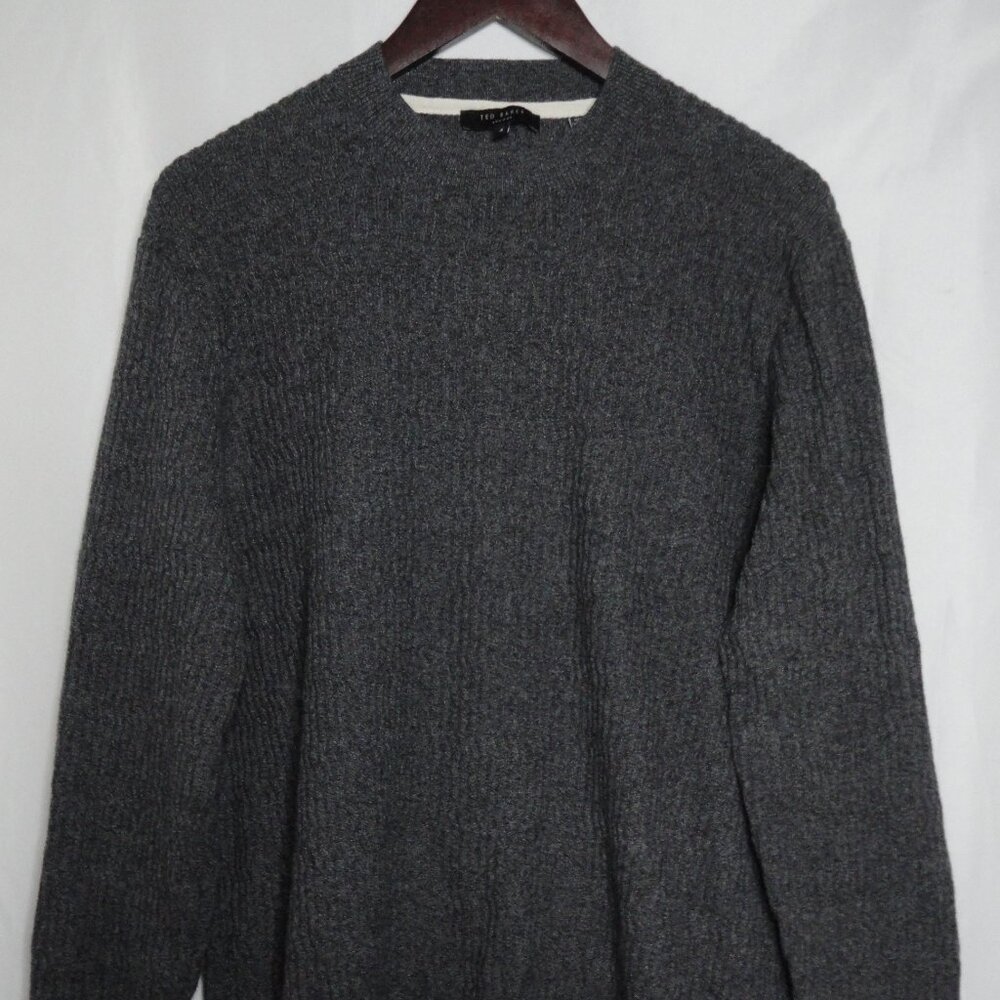 Ted Baker Agarr Textured Crewneck Sweater Dark Gray Men's Size 4 US Size Large